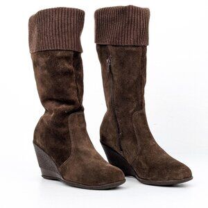 Bata Women Brown Suede Vintage 90s Sweater Cuff Zip Tall Boots 10US EUR40